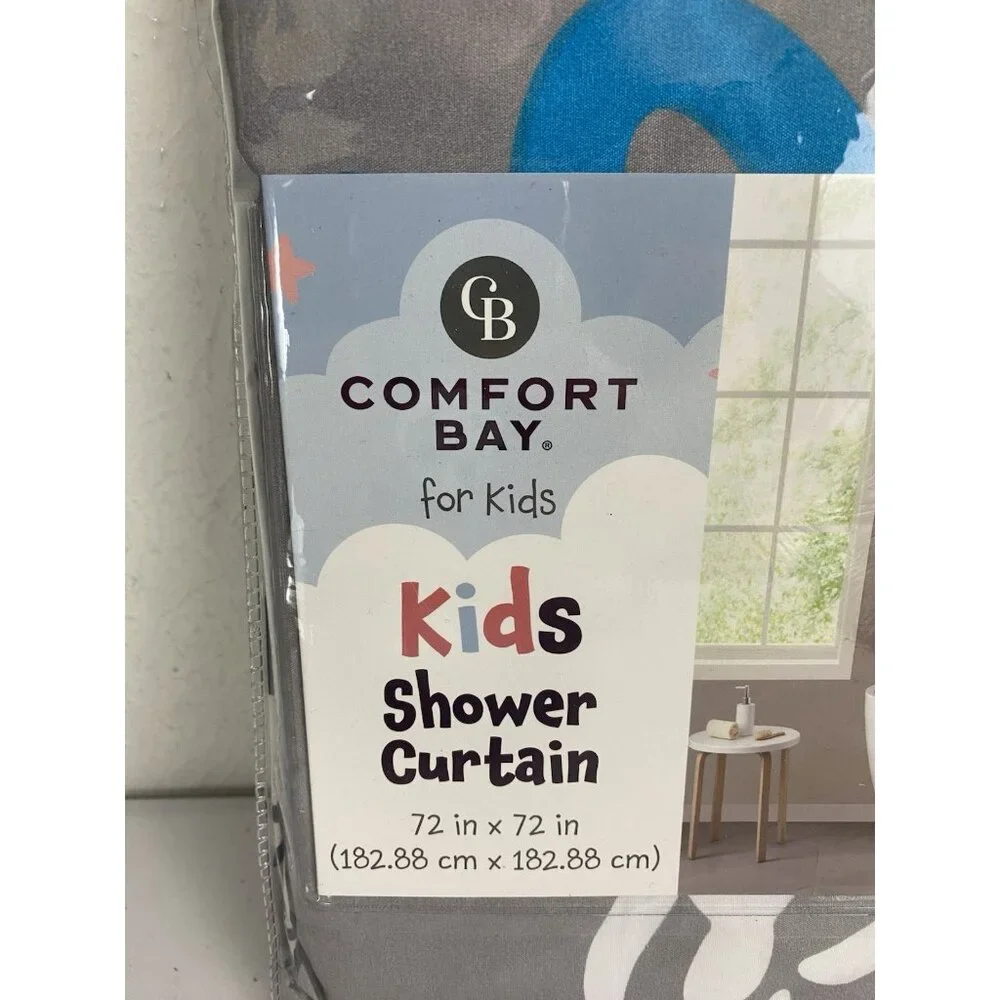 Let’s Go! Fabric Shower Curtain For Sports Fanatic Kids. 72” x 72” Gray Baseball